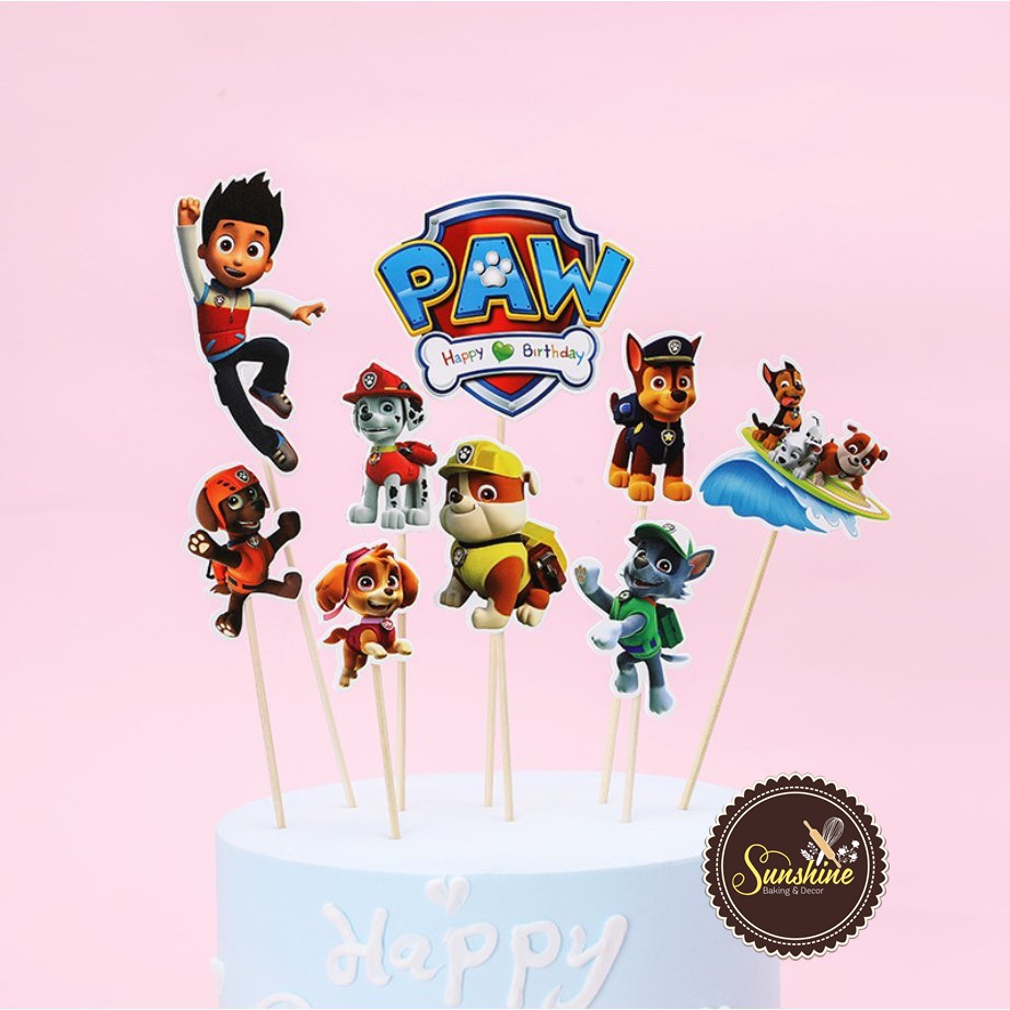 Hình Cắm Giấy Siêu Nhân Elsa Chó Cứu Hộ Trang trí Bánh Kem Bánh Sinh Nhật Nhiều Mẫu