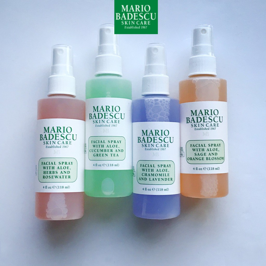 [Meoheo] Xịt mặt hoa hồng Facial Spray - Aloe, Herbs & Rosewater, Chamomile & Lavender, Cucumber Green Tea Mario Badescu