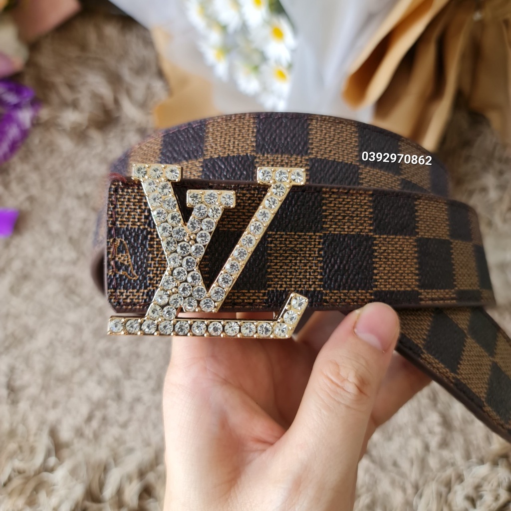 Thắt lưng nam LV, dây lưng nam cao cấp, mặt kim loại nguyên khối đính đá trẻ trung lịch lãm trẻ trung, mẫu mới nhất 2022