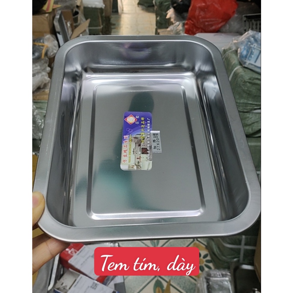 Khay inox 20x27 sâu 5cm - đựng thức ăn, đựng đồ, bưng bê
