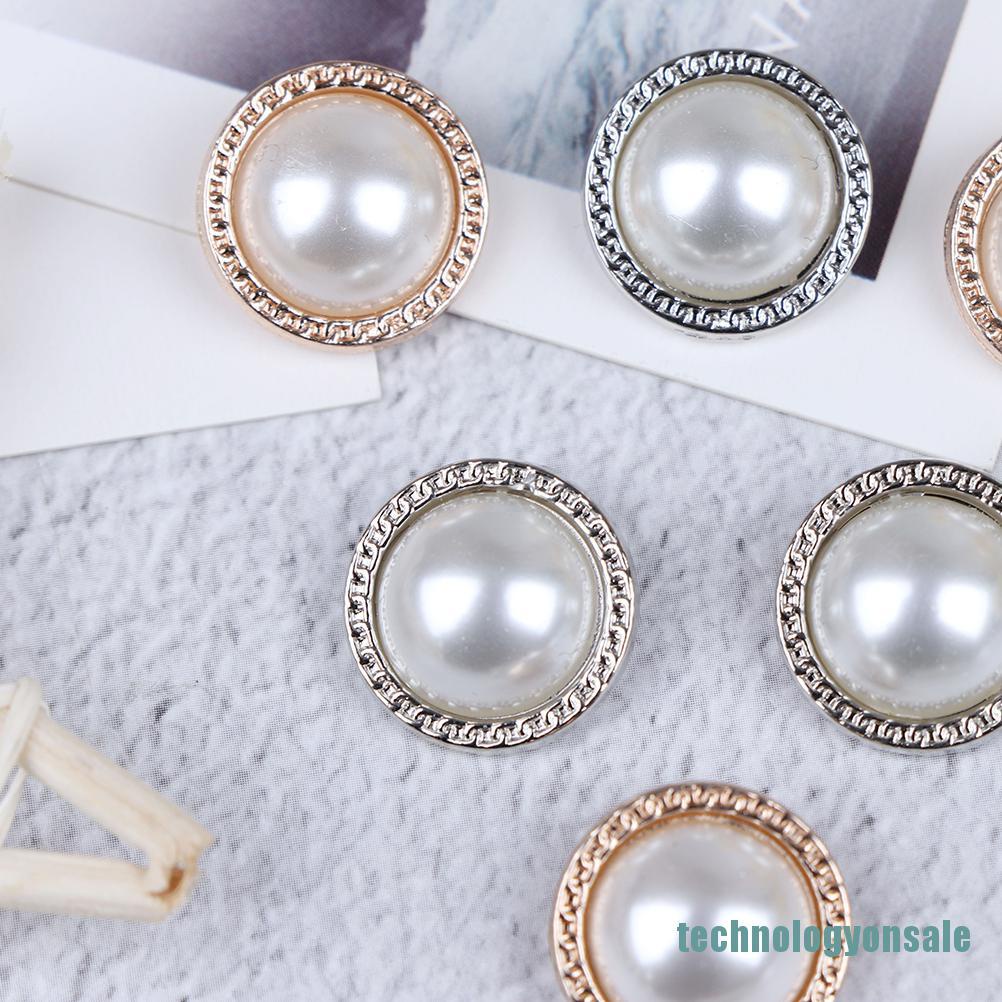 Bộ 10 Nút Ngọc Trai Kim Loại Trang Trí Thủ Công