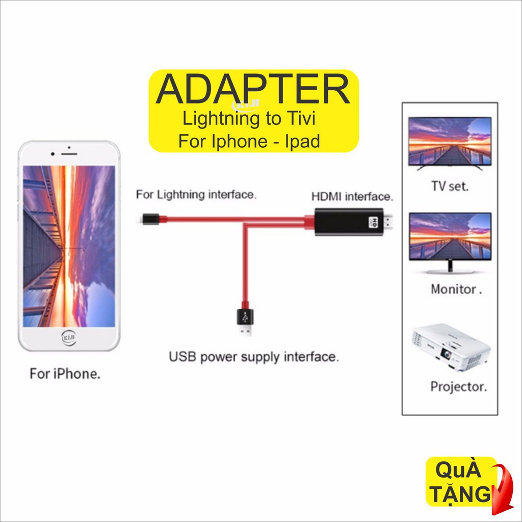 ♢Cáp HDMI Iphone ra tivi, dây MHL Lightning to tivi FULL HD, máy chiếu, kết nối IP Ipad 5 6 7 8 x 11 12 ra ti vi W5✽