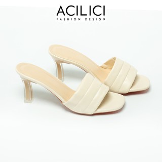 Dép cao gót ACILICI đế trong thời trang mang êm chân hở gót, mũi bằng, gót cao 6cm, màu đen và kem_TC043