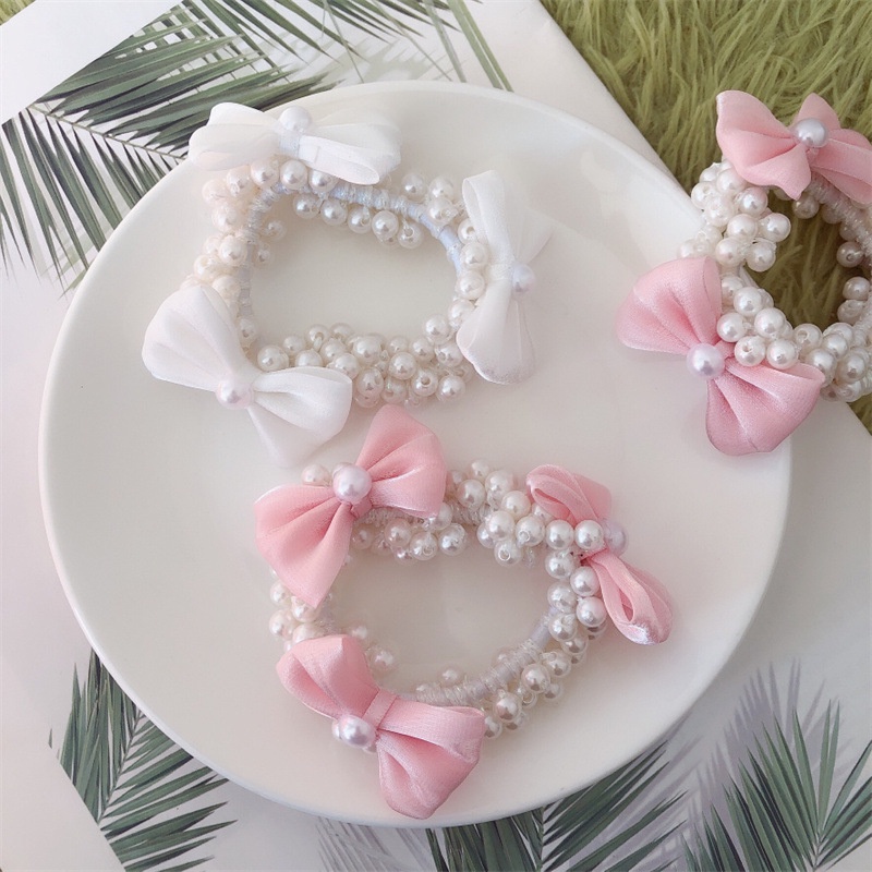 Dây buộc tóc Haimeikang co giãn đính nơ phối hạt ngọc trai nhân tạo thời trang sang trọng