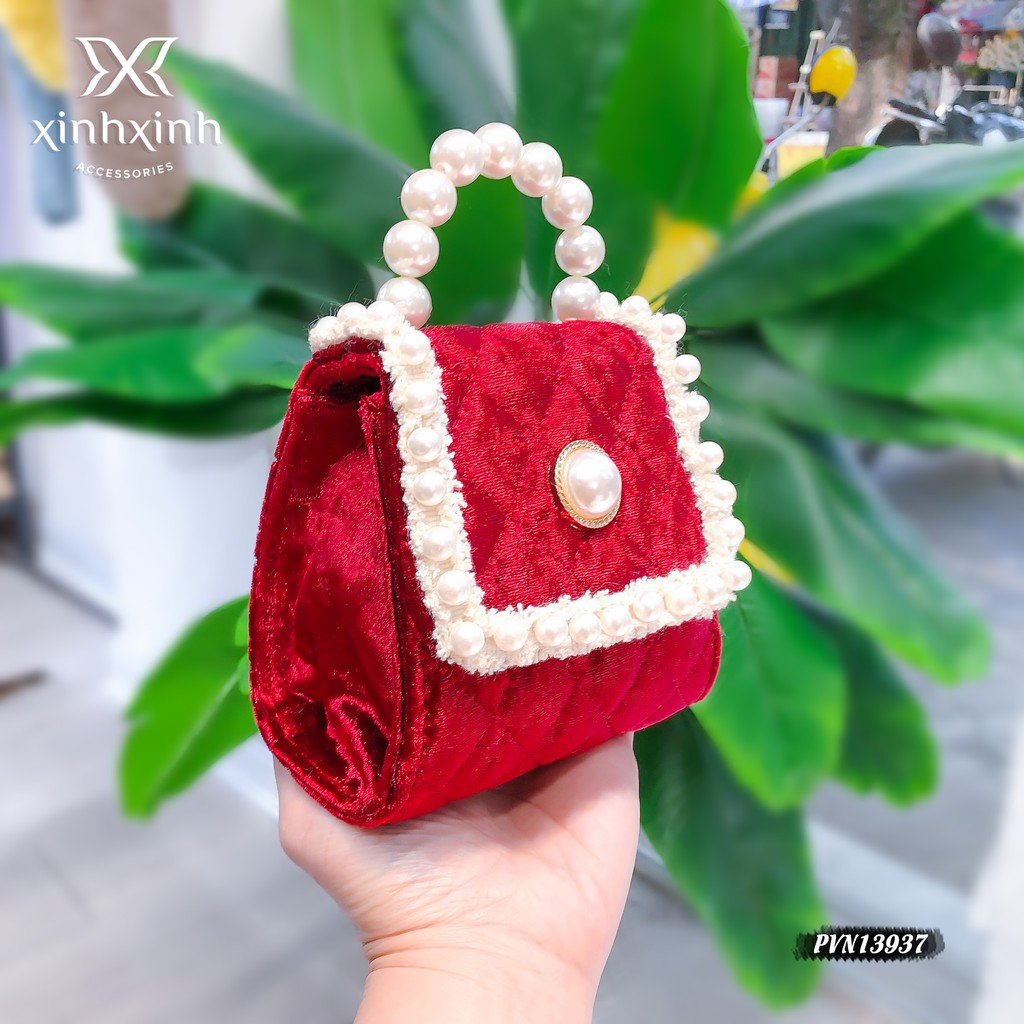 Túi xách cho bé , túi đeo chéo bé gái mini vải nhung trần trám - Xinh Xinh Accessories