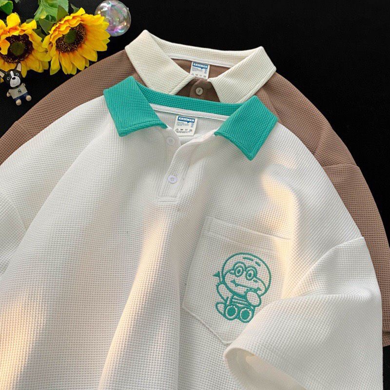 Áo thun Polo nam nữ from rộng in hình Đoremon Chất vải tổ ong mềm mát, trẻ trung phong cách Hàn Quốc