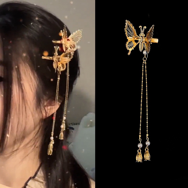 Kẹp Tóc Hình Nơ Tua Rua Dáng Dài Di Chuyển Phong Cách Retro Độc Đáo Thời Trang Cho Nữ