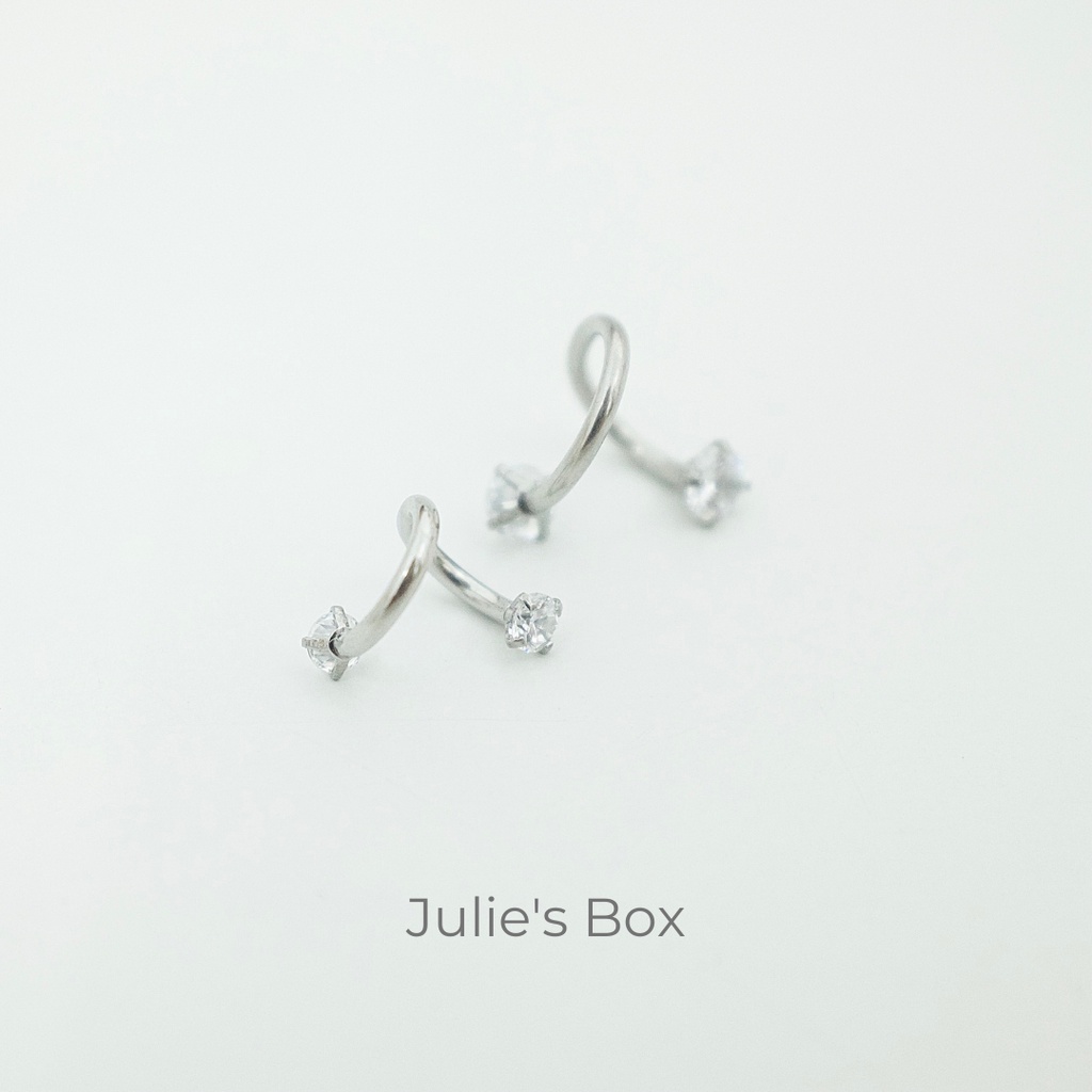 Khuyên Tai Unisex Chữ S Xoắn 2 Đầu Đá Tròn Màu Bạc Titan Không Đen Không Gỉ Sét Không Dị Ứng Julies Box 66
