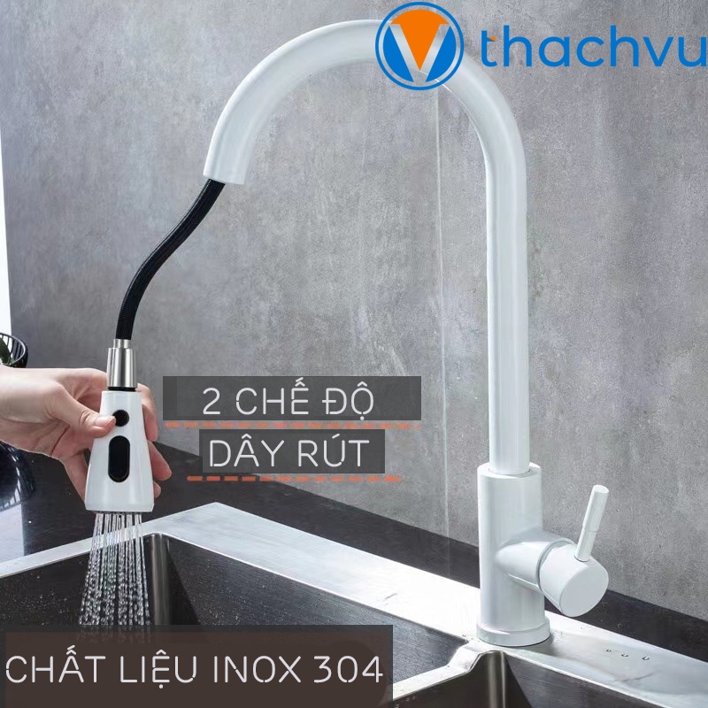 Vòi rửa chén bát dây rút nóng lạnh, vòi chậu bếp inox đa năng 2 chế độ đã bao gồm dây câp nước.