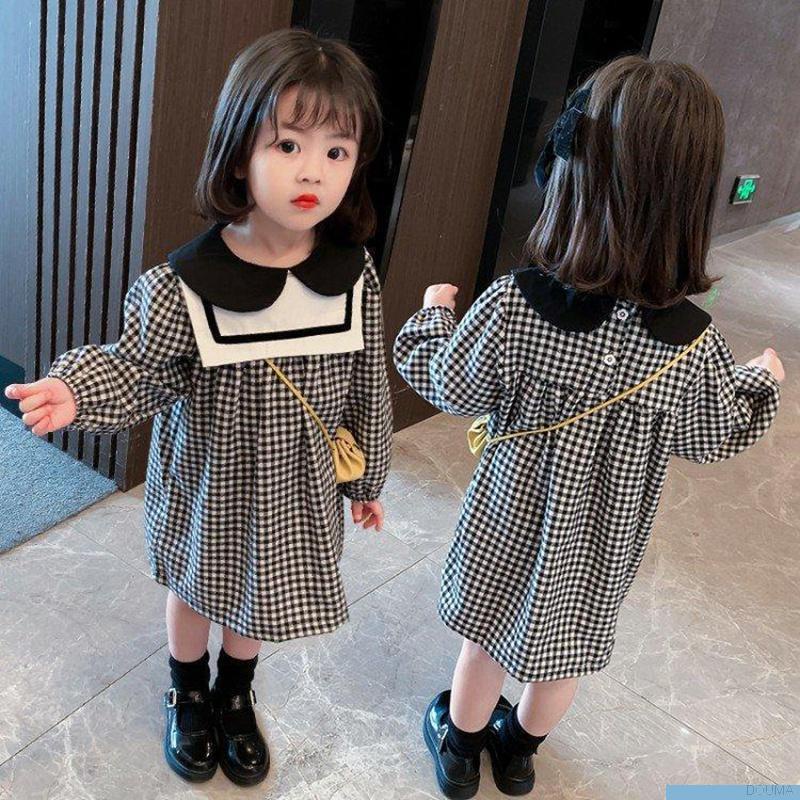 Đầm công chúa tay dài họa tiết sọc caro dễ thương cho bé gái