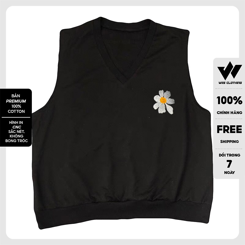 Áo gile unisex WIIS form rộng thêu Hoa Cúc áo kiểu nam nữ oversize ulzzang