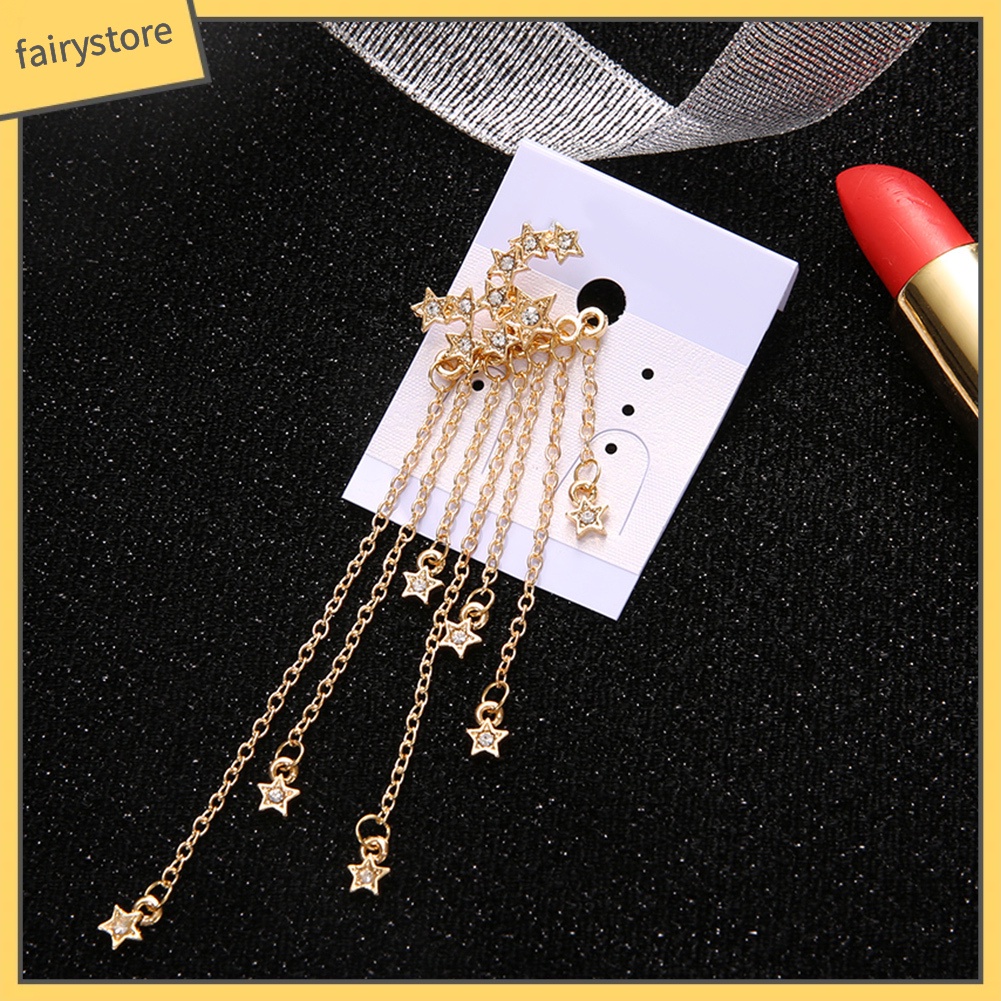 Khuyên tai dáng dài thiết kế tua rua đính ngôi sao độc đáo cho nữ