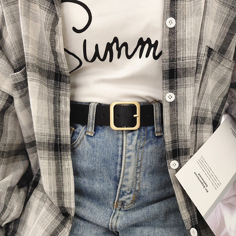 Thắt Lưng Da Màu Đen Khóa Kim Loại Phong Cách Hàn Quốc Cổ Điển Thời Trang Cho Nữ