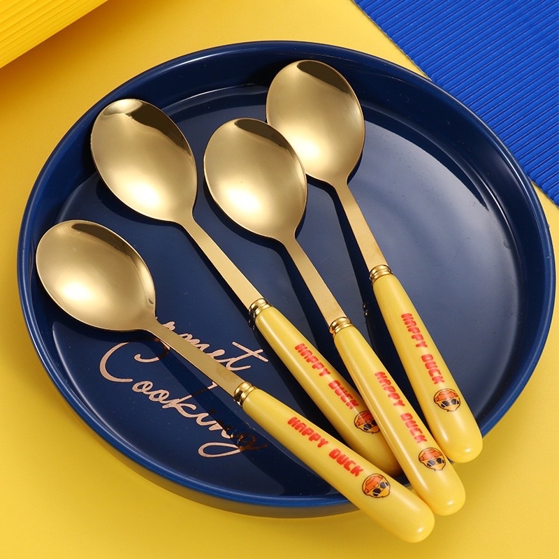 Set 6 thìa hình vịt vàng DUCK dễ thương kèm vỏ hộp xinh xắn đáng yêu cán dài cho bé ăn dặm