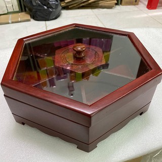 Khay Đựng Bánh Kẹo Ngày Tết bằng Gỗ Hương Cao Cấp Lục Giac Kính - khay đựng mứt tết bằng gỗ - ẢNH THỰC TẾ