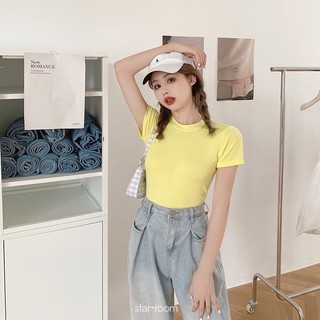 Áo phông crop top trơn #9551 Freesize (ĐEN / VÀNG / TRẮNG)