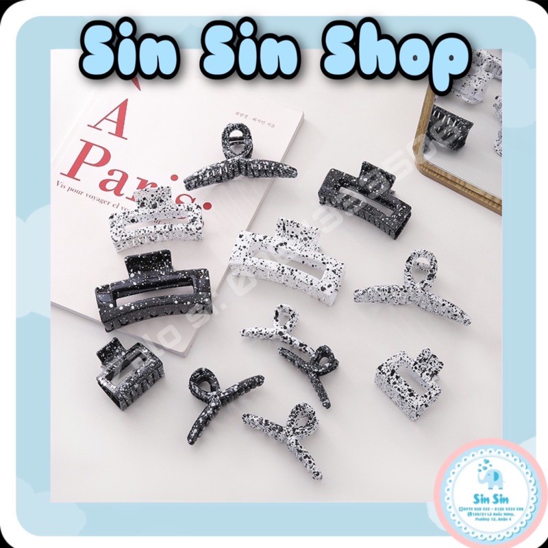 Kẹp Tóc Càng Cua - Kẹp Tóc Hàn Quốc Nhựa Cứng Phong Cách Bò Sữa Vẩy Sơn Trắng Đen - SINSIN
