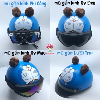 Mũ bảo hiểm nửa đầu có tai Do.re.mon siêu dễ thương, Nón bảo hiểm 1/2 có tai ( Tặng Kính )