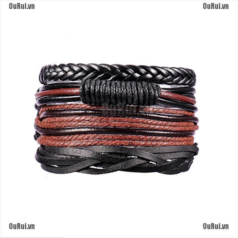 Bộ 4 Vòng Tay Da Bện Cỡ Lớn Cá Tính Cho Nam