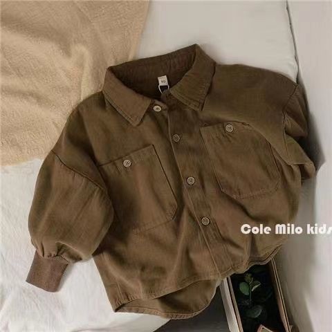 Áo Sơ Mi cotton Tay Dài Dáng Rộng Phong Cách retro Dành Cho Bé Trai