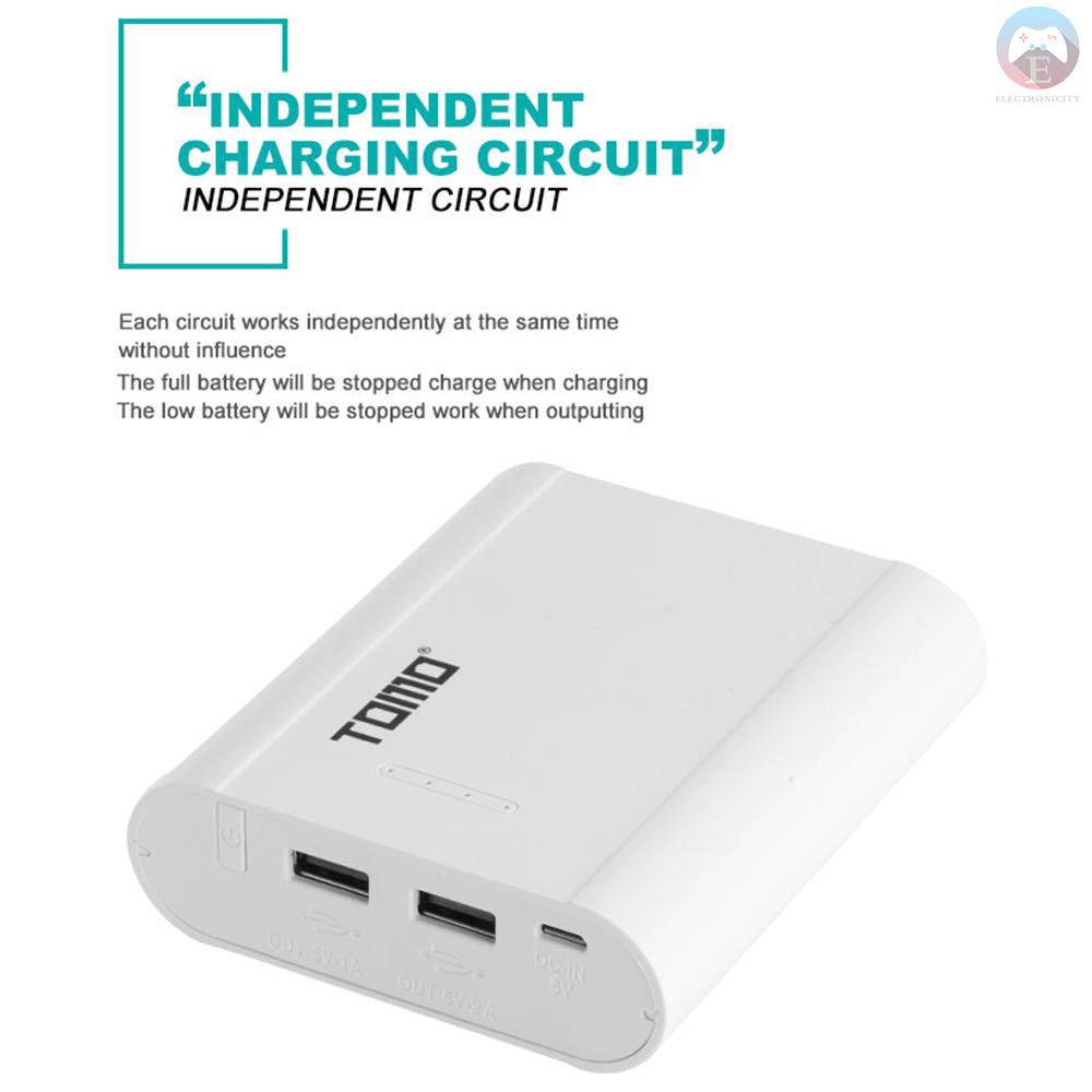 Ê TOMO P4 18650 Li-ion Battery Charger Micro USB Input Dual Output Smart Power Bank Portable Charger for Cellphones