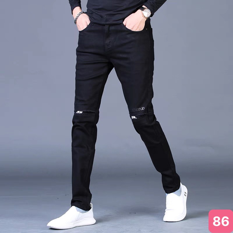 Quần jean nam đen rách gối chất bò cao cấp co dãn 4 chiều cực đẹp, quần rin nam HADO86 KÈM NHIỀU MẪU MỚI