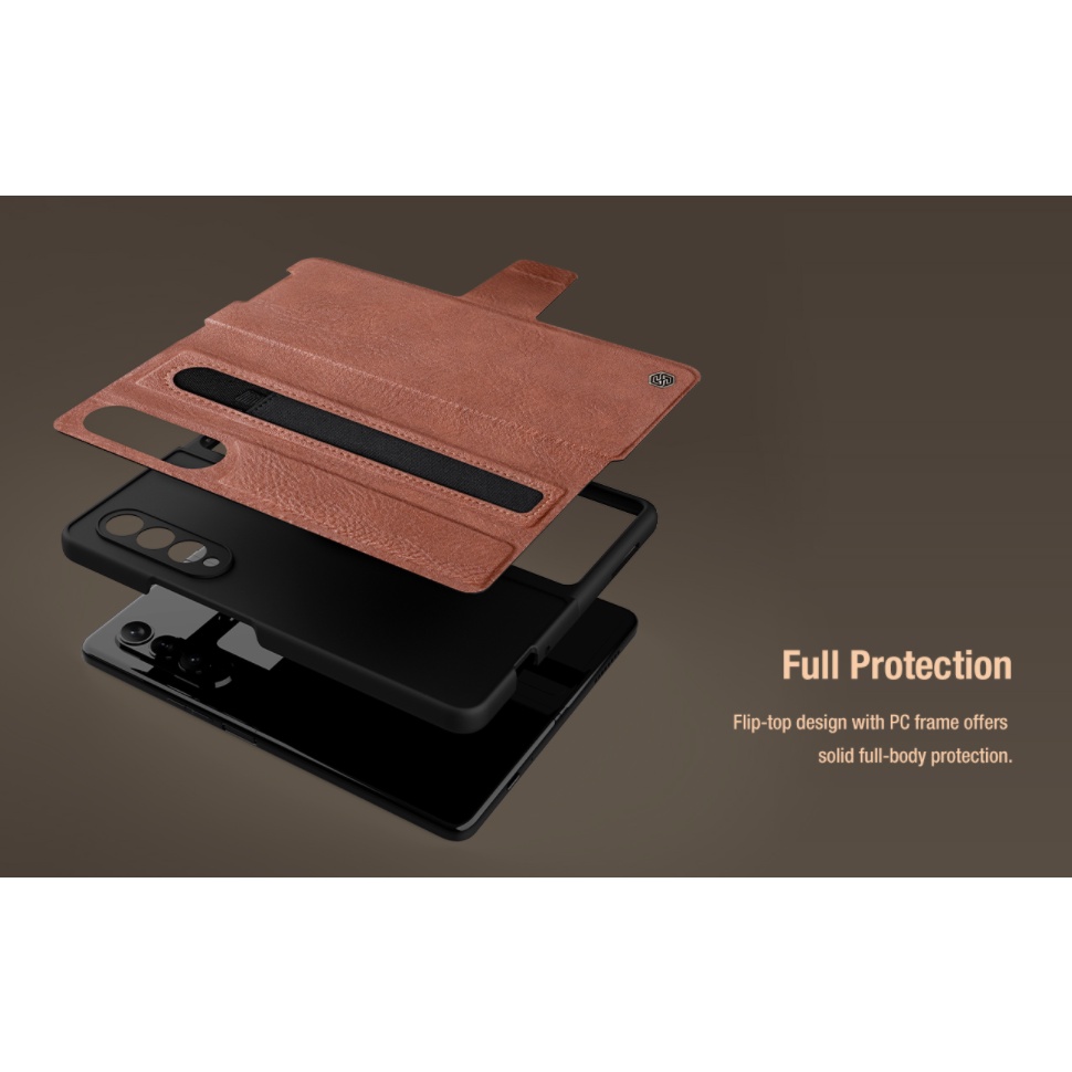 Bao da Gập 2 mặt cho Samsung Z Fold 3 5G có ngăn gài bút bảo vệ máy chính hãng Nillkin