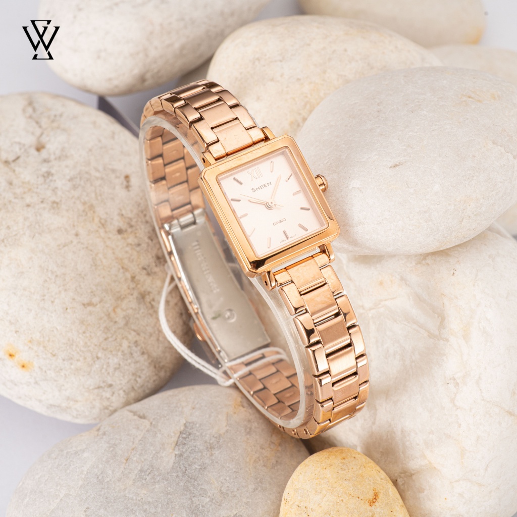 Đồng Hồ Quartz Nữ Casio Sheen WATCHSTORE SHE-4538PG-4AUDF Thiết Kế Kính Sapphire 22mm, Dây Kim Loại, Vỏ Thép Không Gỉ