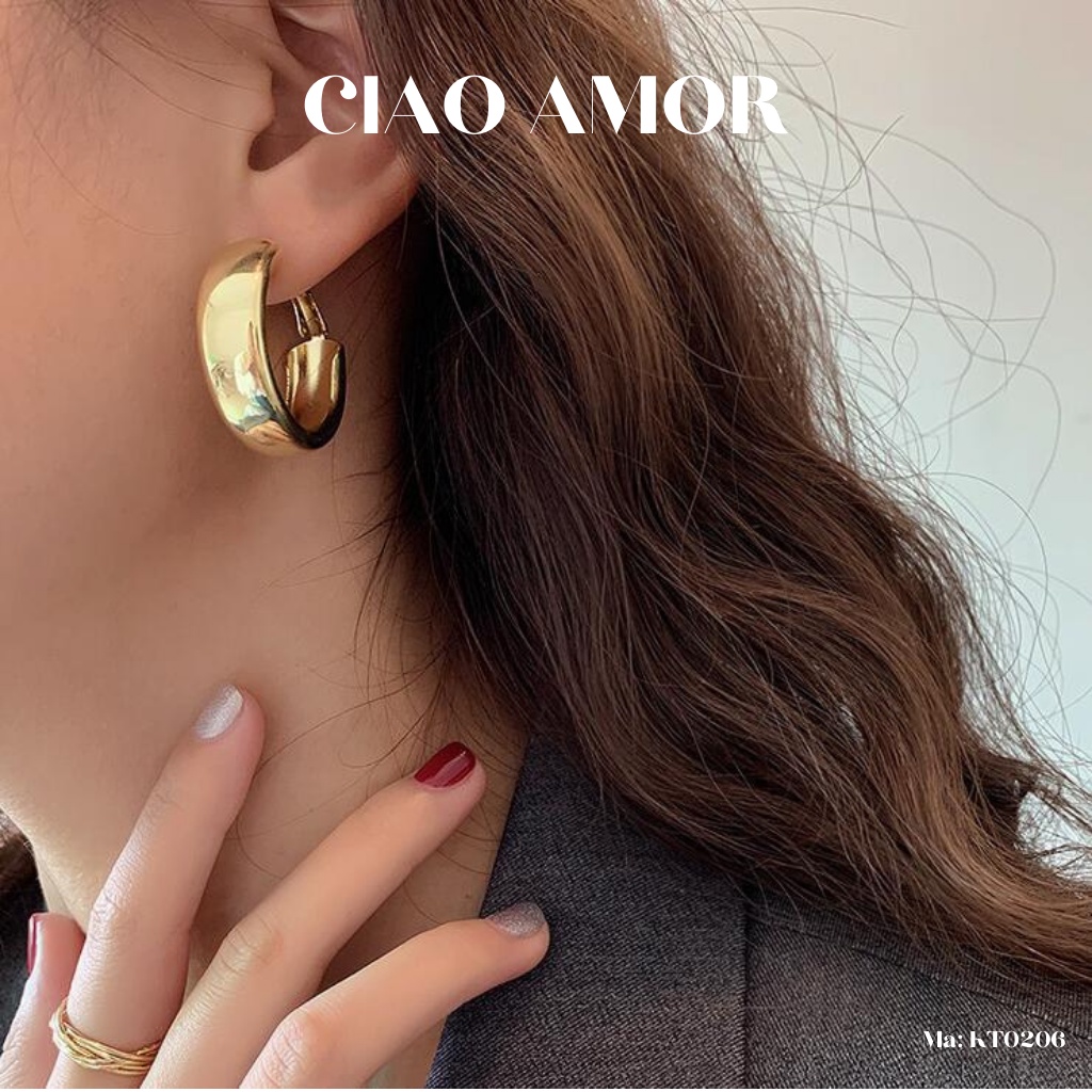 Khuyên tai nữ, Bông tai tròn trơn bản to sang trọng Trang sức Ciao Amor - KT0206