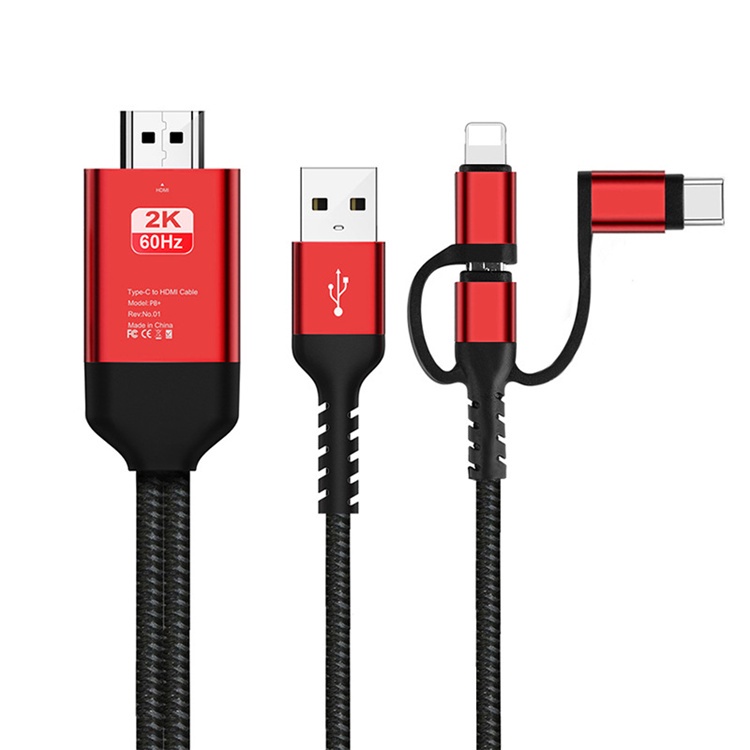 Dây cáp chuyển đổi cổng lightning / Micro USB / Type-C sang HDMI 3 trong 1 , 1080P