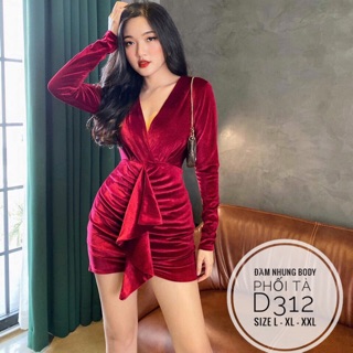 Bigsize Đầm nhung body phối tà D312