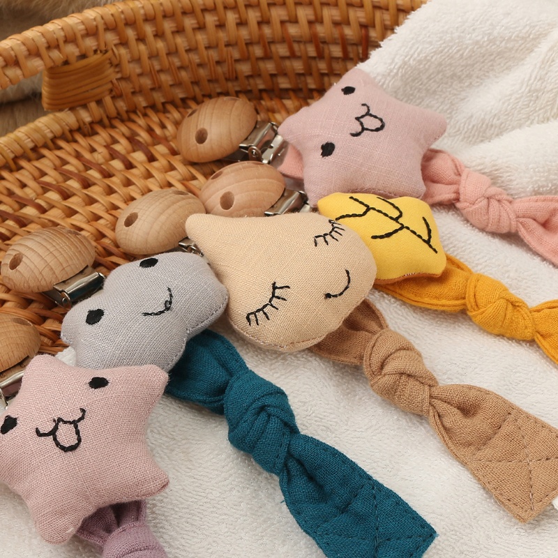 Dây Đeo Núm Ti Giả Bằng Cotton 10 Màu Có Kẹp Tiện Dụng Cho Bé Sơ Sinh Mọc Răng