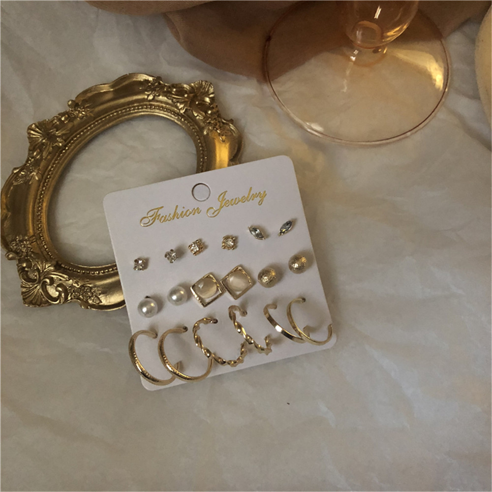 Set 9 đôi bông tai đính đá nhân ngọc trai nhân tạo thơi trang dành cho nữ