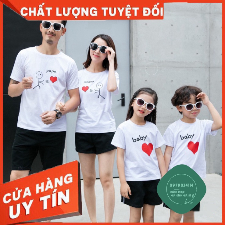 Áo thun gia đình ngộ nghĩnh Đồng phục gia đình 3/4/5 người Áo đôi bố mẹ và bé Màu trắng GD0032T
