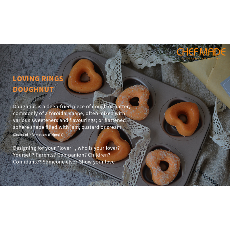 CHEFMADE Khuôn Nướng Bánh Donut 6 Ô Hình Trái Tim Dạng Trụ WK9298