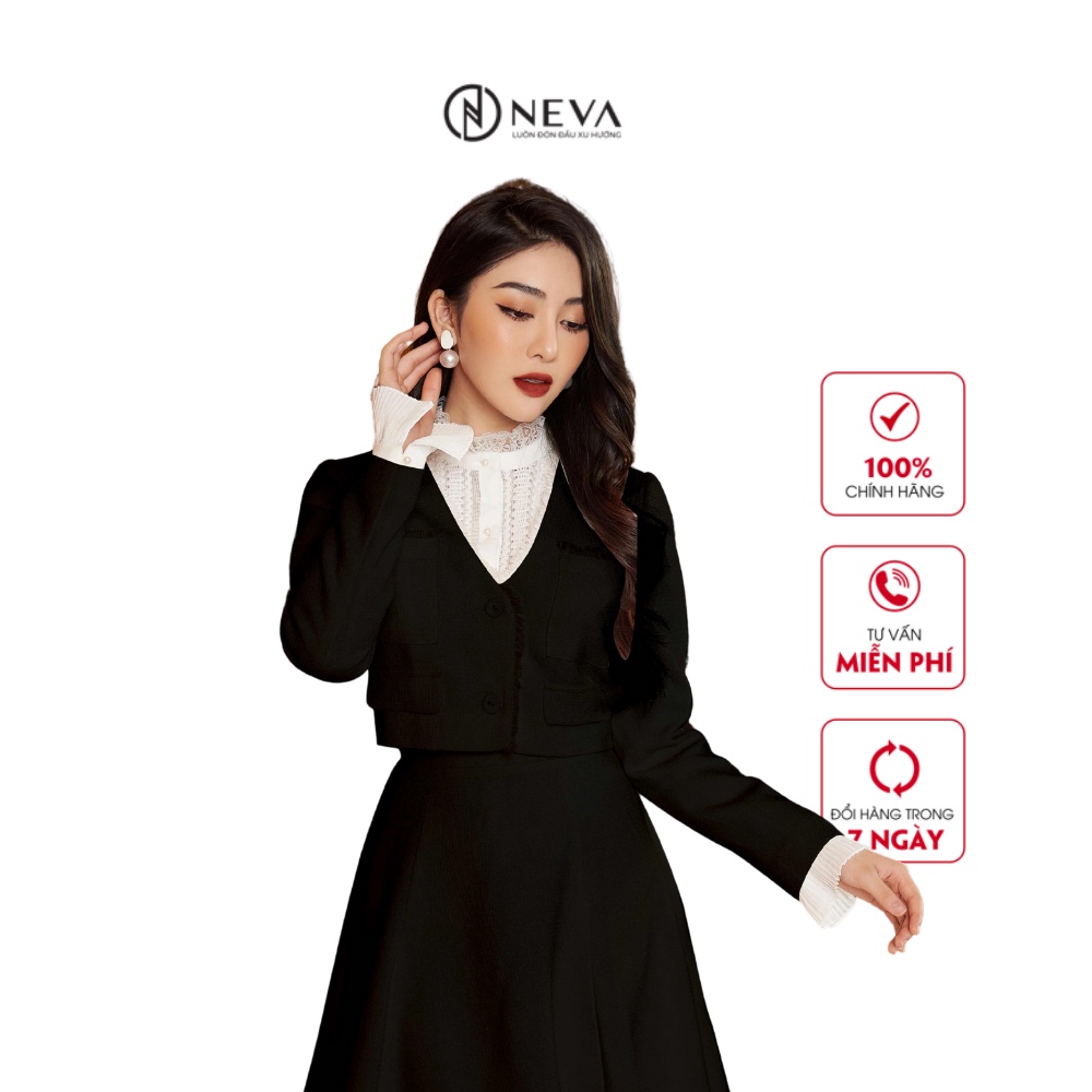 Áo Khoác Nữ Neva Dáng Lửng Tweed Cổ V | Màu Trắng &amp; Đen 21F1W620410