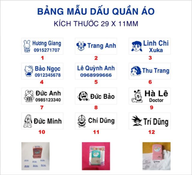 Con dấu BD0927 - In tên lên quần áo, sử dụng mực không phai