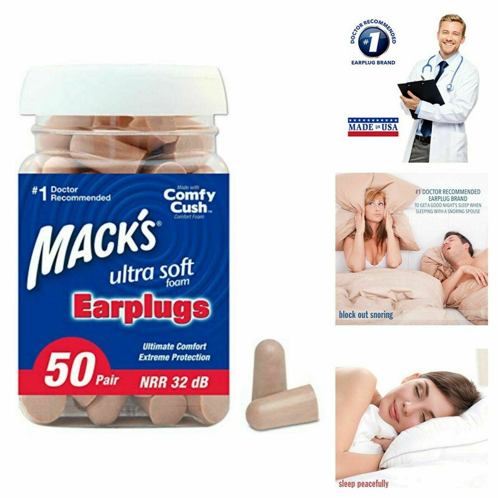 Nút bịt tai chống ồn Mack's để ngủ ngon - Hộp 50 cặp - hàng Mỹ