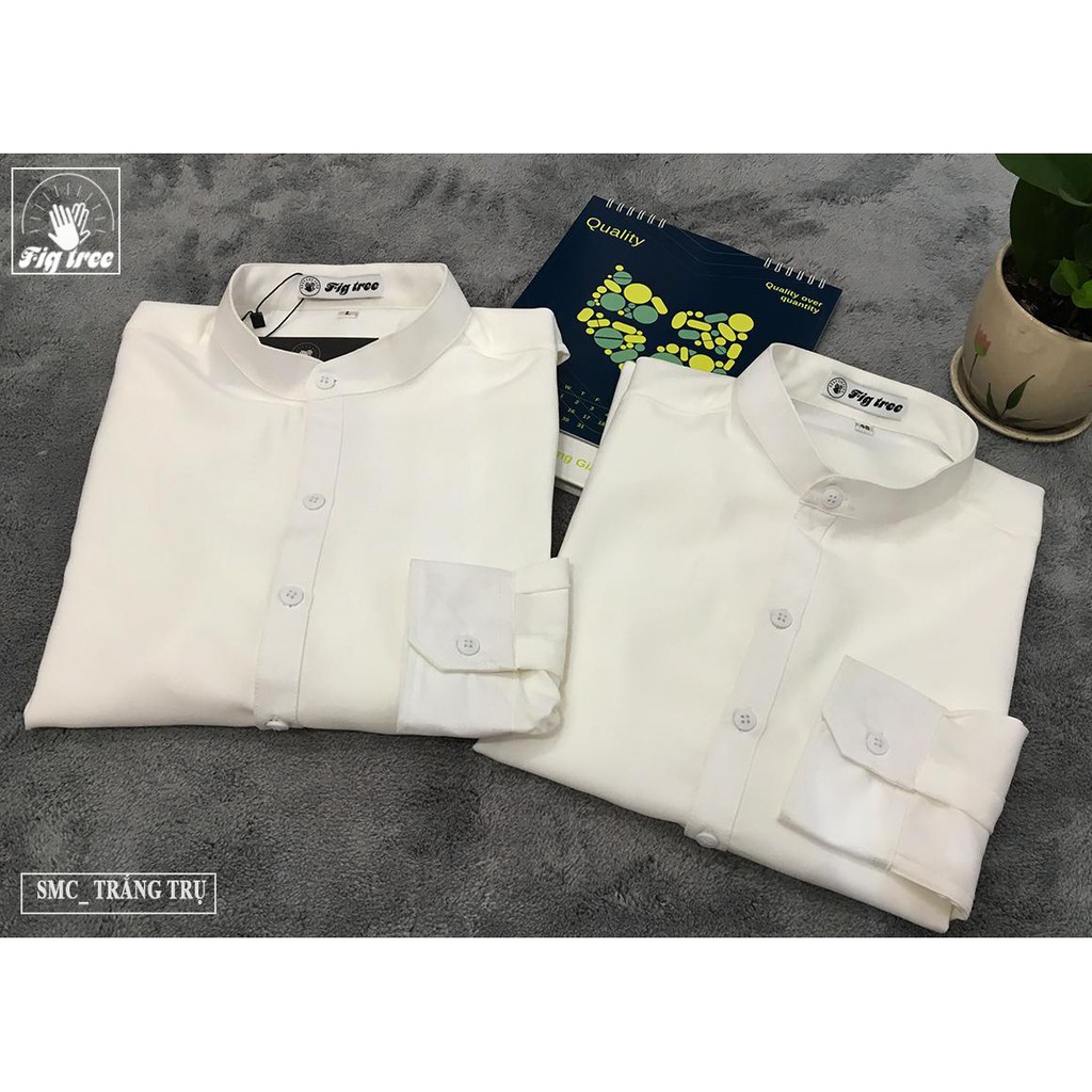 Áo Sơ Mi Nam FIGTREE Màu Trắng Cổ Trụ Nam Tính Cuốn Hút