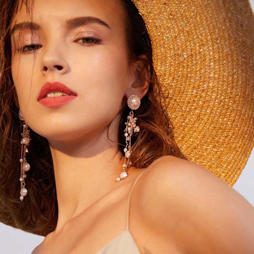 EXPEN Bông Tai Hình Hoa Tuyết Đính Ngọc Trai Thời Trang Cho Nữ