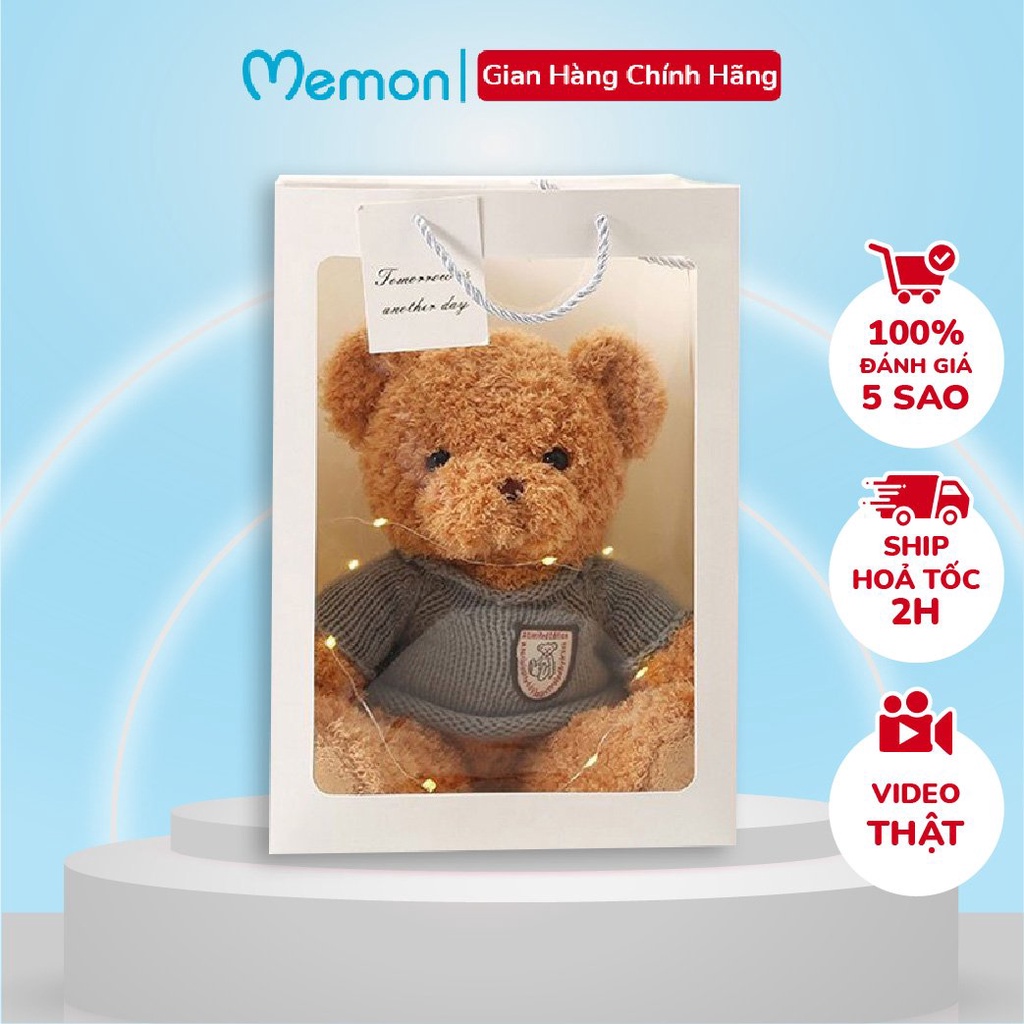 Set Túi Quà Tặng Gấu Teddy Áo Len Lông Xù Cao Cấp Memon