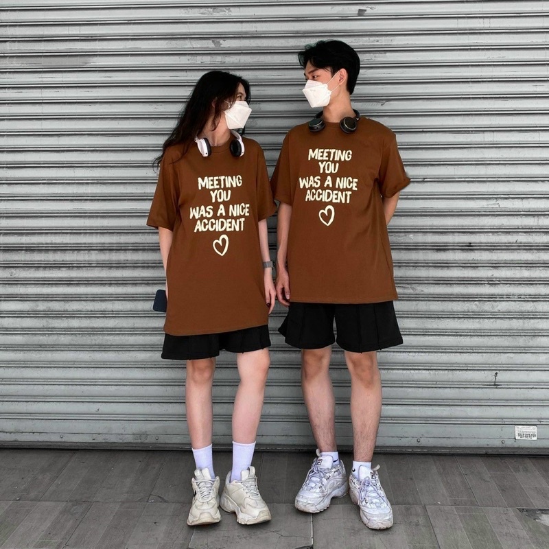 Áo thun tay lỡ in chữ MEETiNG có 5 màu nâu/trắng/đen/xám/xanh