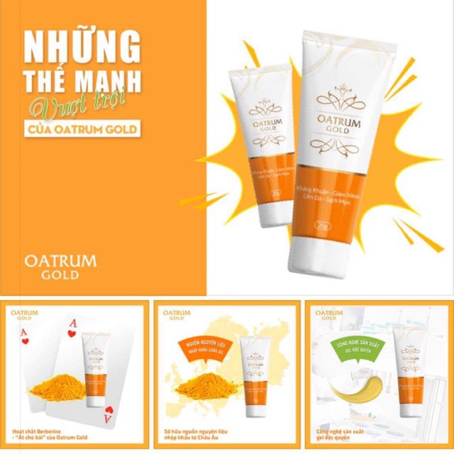 Oatrum Gold - Kháng Khuẩn, Giảm Viêm, Liền Da, Sạch Mụn, Giảm Mụn Viêm, Mụn Sưng Đỏ, Dịu Nhẹ Da, Sạch