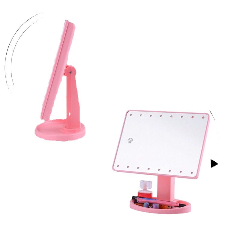 Gương trang điểm để bàn 22 bóng đèn LED, gương led để bàn hình chữ nhật cảm ứng xoay 360 độ