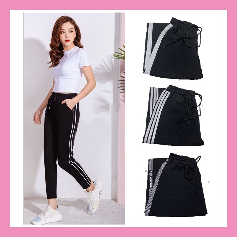 Quần thể thao nam nữ BIGSIZE  unisex Sọc Quần nam nữ Thu Đông chất dày co giãn ống suông mặc nhà mặc thể dục