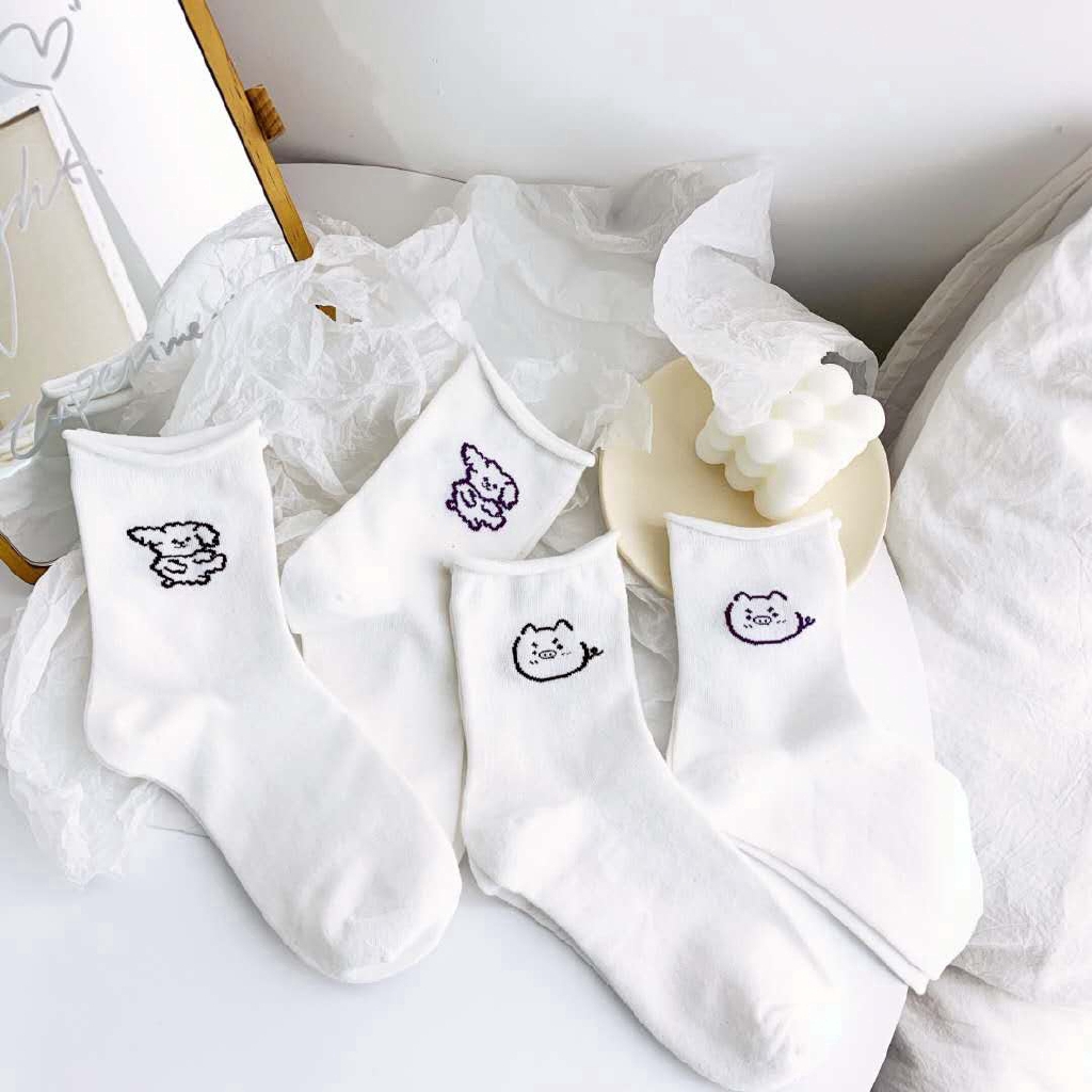 Vớ Cotton Hàn Quốc In Hình Mặt Cười Dễ Thương