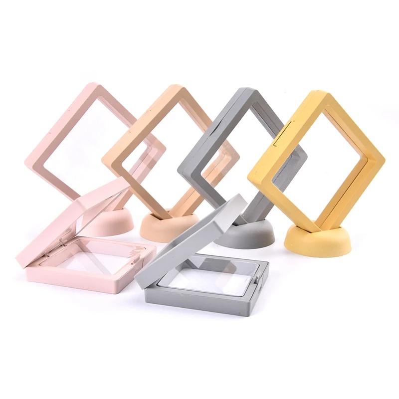 [PE Film Color Brooch Coin Gems Jewelry Storage Box With Base ][Dustproof Suspended Floating Ring Earrings Storage][  Anti-oxidation Portable Ring Pendant Holder][Transparent Display Rack ]