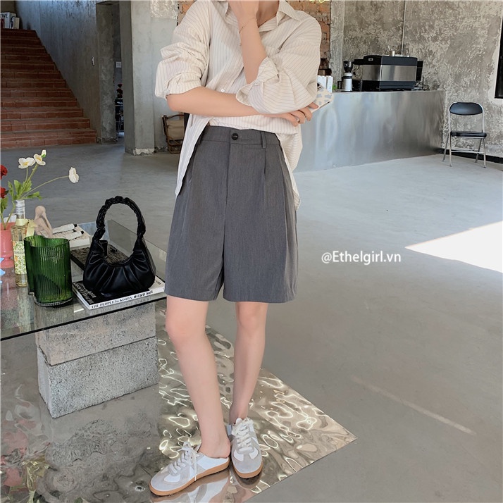 Quần Short Lưng Cao Ống Rộng Kiểu Hàn Quốc