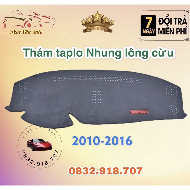Thảm taplo nhung Mazda 6 2013 - 2021 Nhung lông cừu 3 lớp có chống trượt