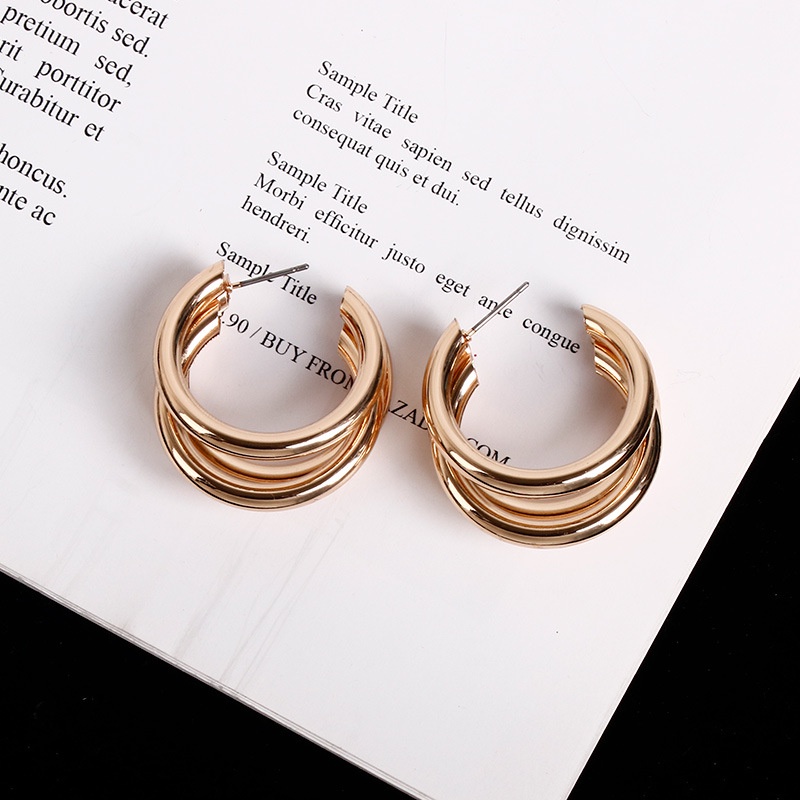 Khuyên tai kim loại hình học kiểu dáng thời trang độc đáo